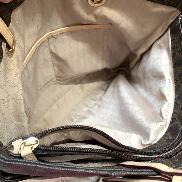 MICHAEL KORS Large Brown Pebbled Logo JET SET TRAVEL Pocket Tote - Picture 12 of 16